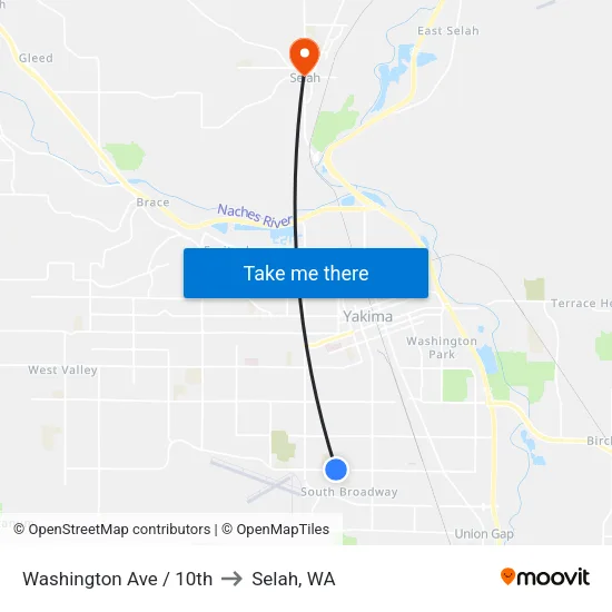 Washington Ave / 10th to Selah, WA map