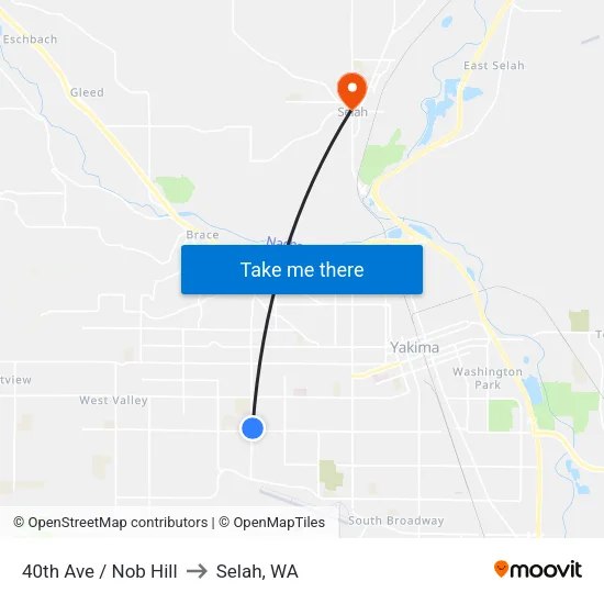 40th Ave / Nob Hill to Selah, WA map
