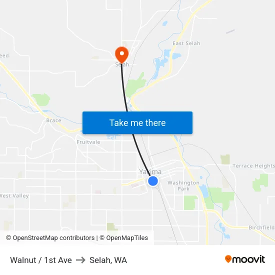 Walnut / 1st Ave to Selah, WA map