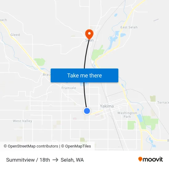 Summitview / 18th to Selah, WA map