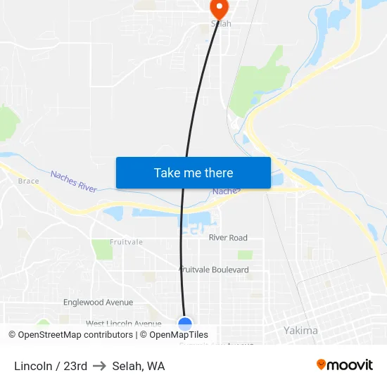Lincoln / 23rd to Selah, WA map