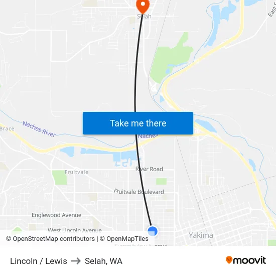 Lincoln / Lewis to Selah, WA map