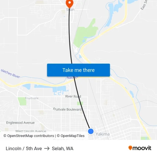 Lincoln / 5th Ave to Selah, WA map