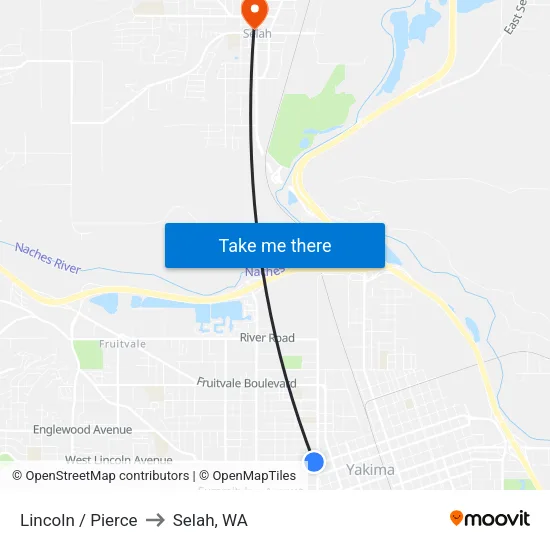 Lincoln / Pierce to Selah, WA map