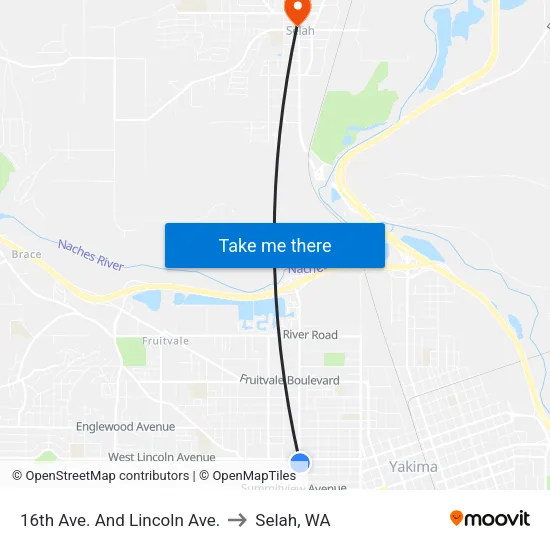16th Ave. And Lincoln Ave. to Selah, WA map