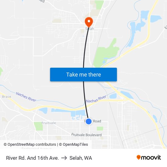 River Rd. And 16th Ave. to Selah, WA map