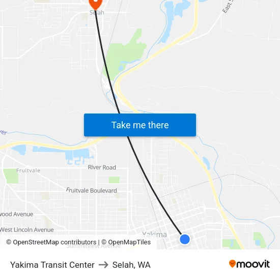 Yakima Transit Center to Selah, WA map