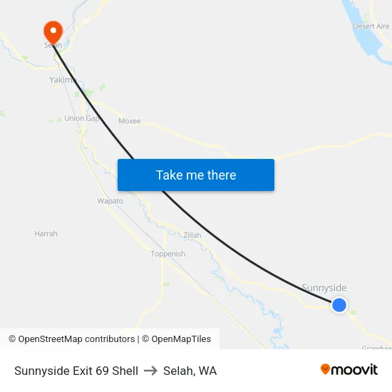 Sunnyside Exit 69 Shell to Selah, WA map
