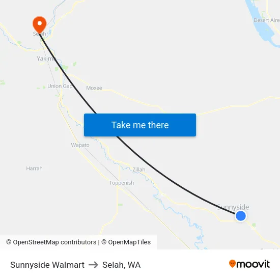 Sunnyside Walmart to Selah, WA map