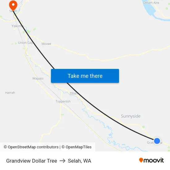 Grandview Dollar Tree to Selah, WA map