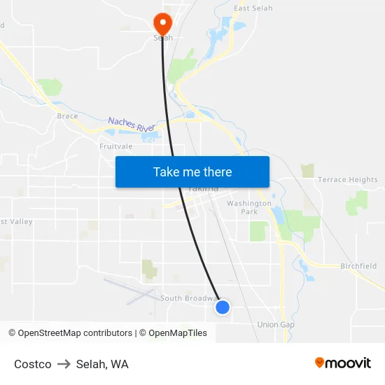 Costco to Selah, WA map