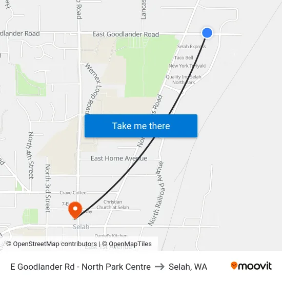 E Goodlander Rd - North Park Centre to Selah, WA map