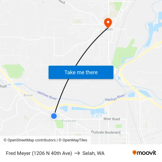 Fred Meyer (1206 N 40th Ave) to Selah, WA map
