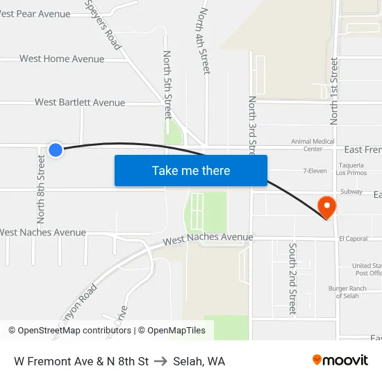 W Fremont Ave & N 8th St to Selah, WA map