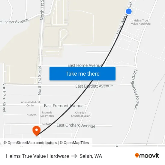 Helms True Value Hardware to Selah, WA map