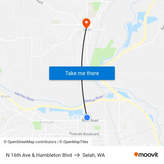 N 16th Ave & Hambleton Blvd to Selah, WA map