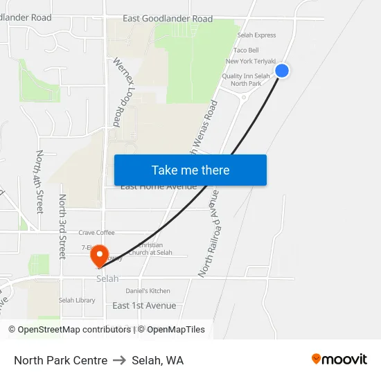 North Park Centre to Selah, WA map