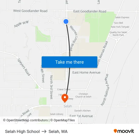 Selah High School to Selah, WA map