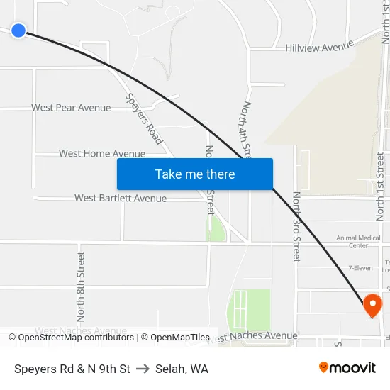 Speyers Rd & N 9th St to Selah, WA map