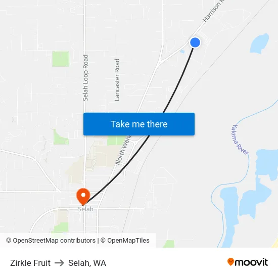 Zirkle Fruit to Selah, WA map