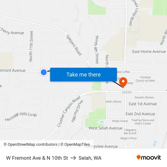 W Fremont Ave & N 10th St to Selah, WA map