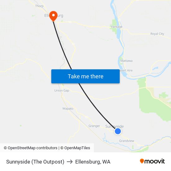 Sunnyside (The Outpost) to Ellensburg, WA map