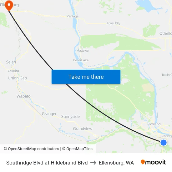 Southridge Blvd at Hildebrand Blvd to Ellensburg, WA map