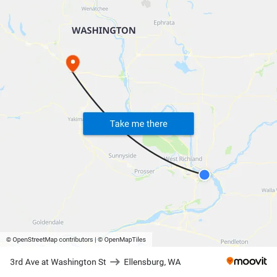 3rd Ave at Washington St to Ellensburg, WA map