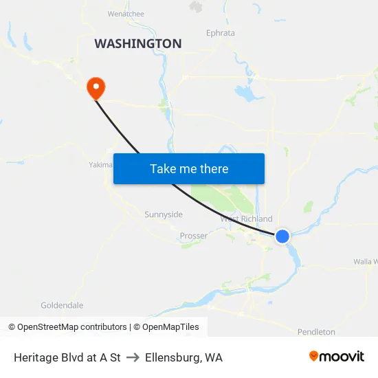 Heritage Blvd at A St to Ellensburg, WA map