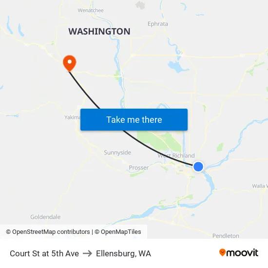 Court St at 5th Ave to Ellensburg, WA map