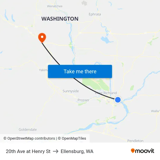 20th Ave at Henry St to Ellensburg, WA map