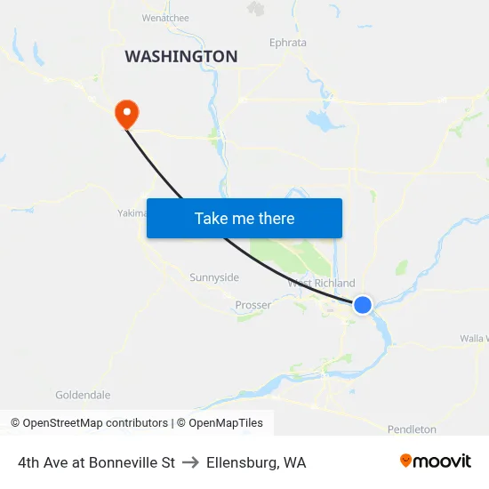 4th Ave at Bonneville St to Ellensburg, WA map