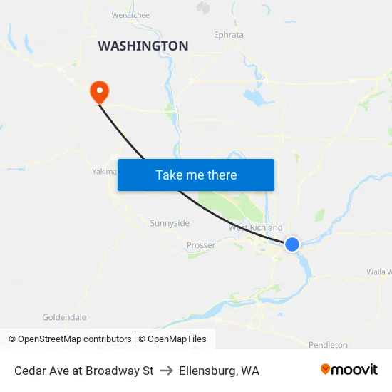 Cedar Ave at Broadway St to Ellensburg, WA map
