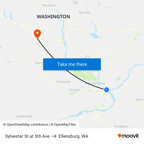 Sylvester St at 5th Ave to Ellensburg, WA map
