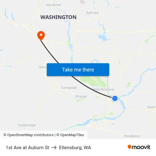 1st Ave at Auburn St to Ellensburg, WA map