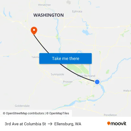 3rd Ave at Columbia St to Ellensburg, WA map