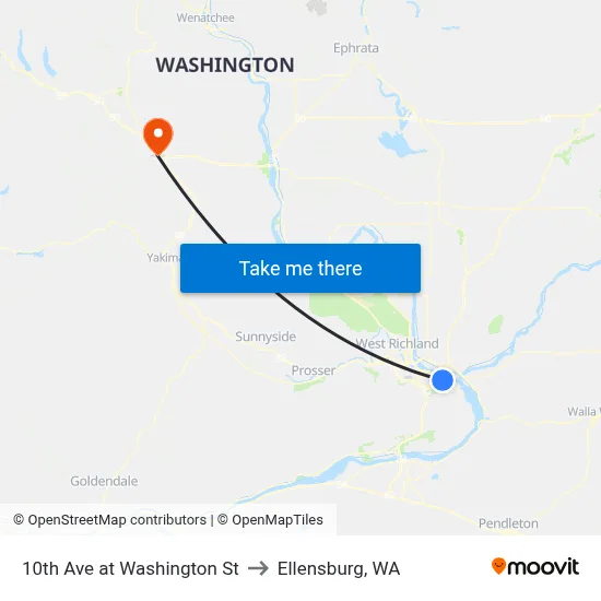 10th Ave at Washington St to Ellensburg, WA map