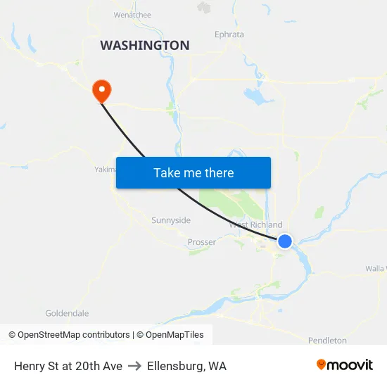 Henry St at 20th Ave to Ellensburg, WA map