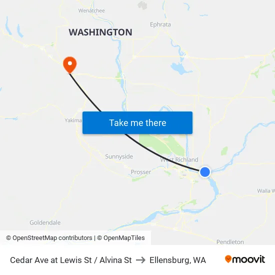 Cedar Ave at Lewis St / Alvina St to Ellensburg, WA map