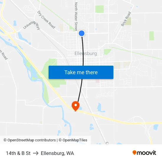 14th & B St - Eastbound to Ellensburg, WA map