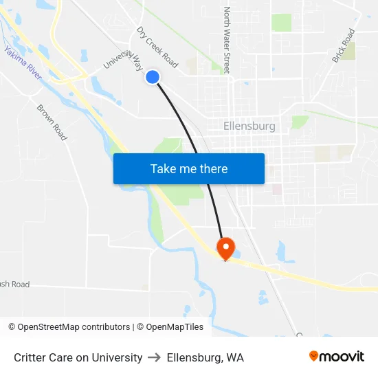 Critter Care on University - Eastbound to Ellensburg, WA map