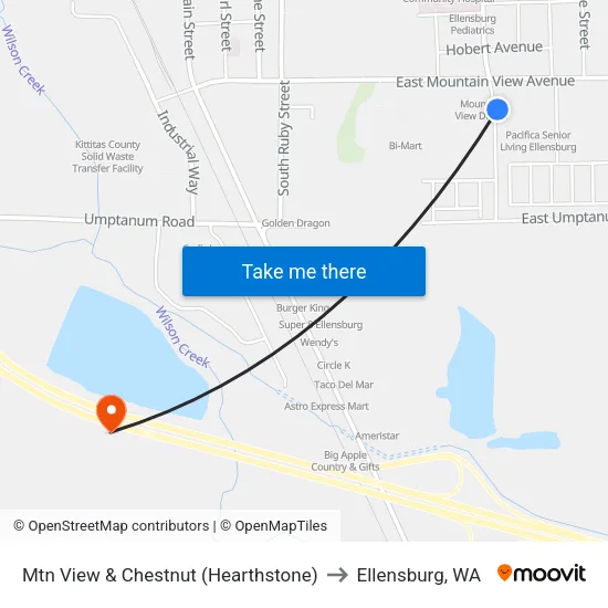 Mtn View & Chestnut (Hearthstone) to Ellensburg, WA map