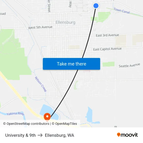 University & 9th - Westbound to Ellensburg, WA map