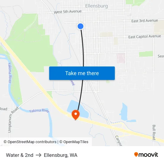 Water & 2nd - Northbound to Ellensburg, WA map