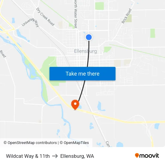 Wildcat Way & 11th to Ellensburg, WA map