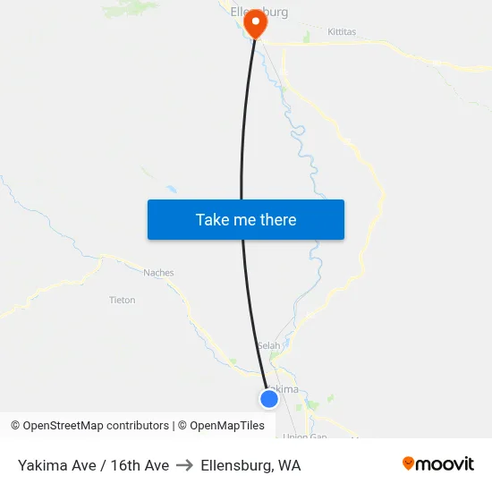 Yakima Ave / 16th Ave to Ellensburg, WA map