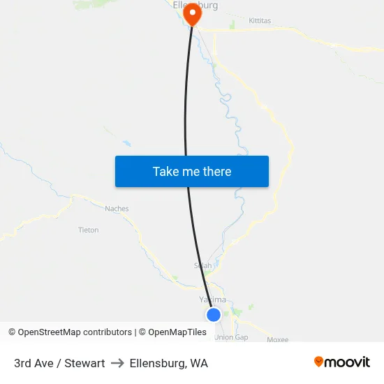 3rd Ave / Stewart to Ellensburg, WA map