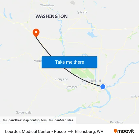 Lourdes Medical Center - Pasco to Ellensburg, WA map