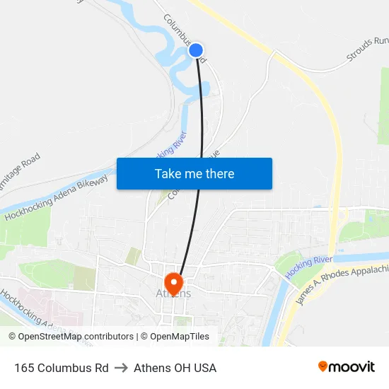 165 Columbus Rd to Athens OH USA map
