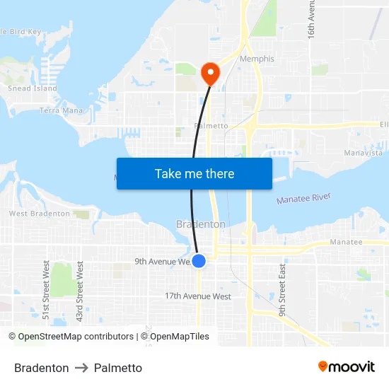 Bradenton to Palmetto map